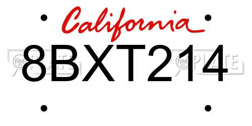 8BXT214 California License Plate
