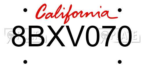 8BXV070 California License Plate
