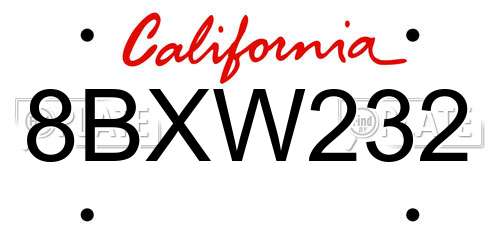 8BXW232 California License Plate