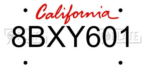 8BXY601 California License Plate