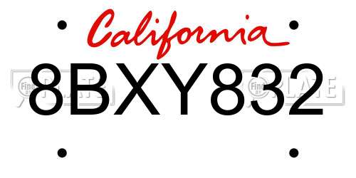 8BXY832 California License Plate