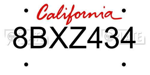 8BXZ434 California License Plate