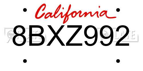 8BXZ992 California License Plate
