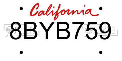 8BYB759 California License Plate