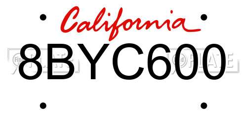 8BYC600 California License Plate