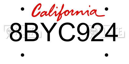 8BYC924 California License Plate