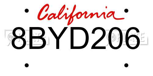 8BYD206 California License Plate