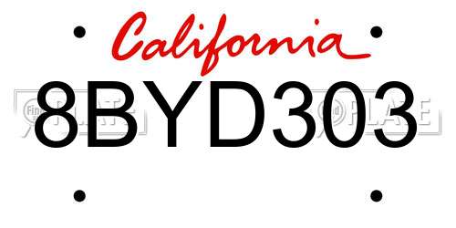 8BYD303 California License Plate