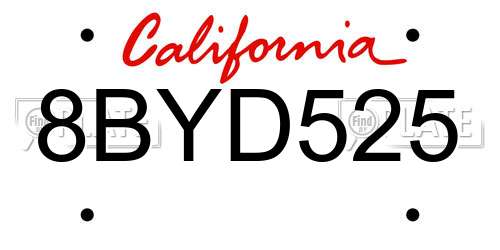 8BYD525 California License Plate