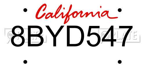8BYD547 California License Plate
