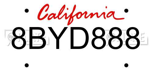8BYD888 California License Plate