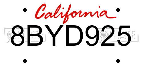 8BYD925 California License Plate