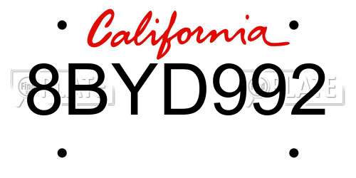 8BYD992 California License Plate