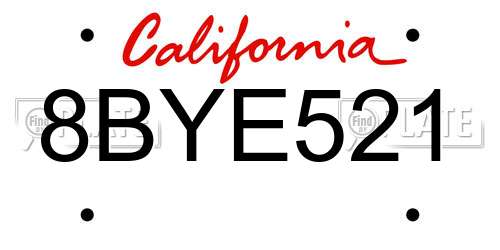 8BYE521 California License Plate