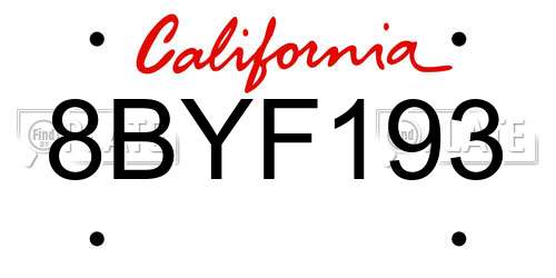 8BYF193 California License Plate