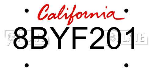 8BYF201 California License Plate