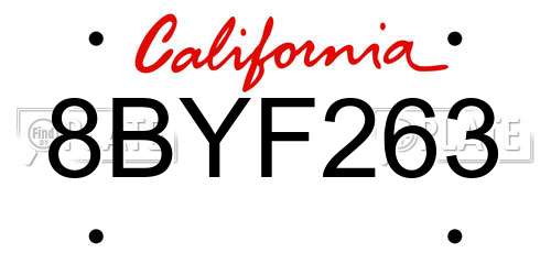 8BYF263 California License Plate