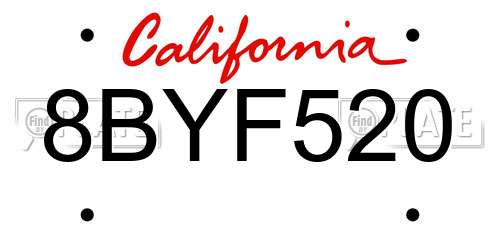8BYF520 California License Plate