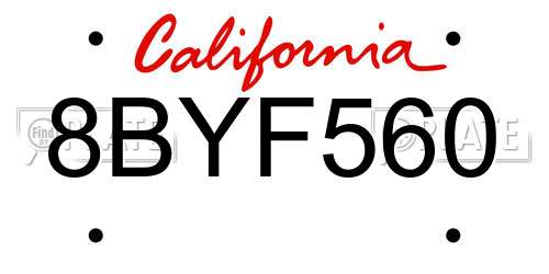 8BYF560 California License Plate