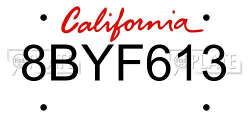 8BYF613 California License Plate
