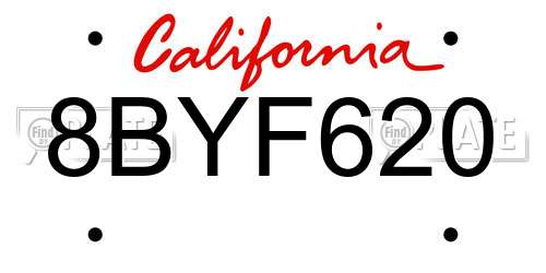 8BYF620 California License Plate