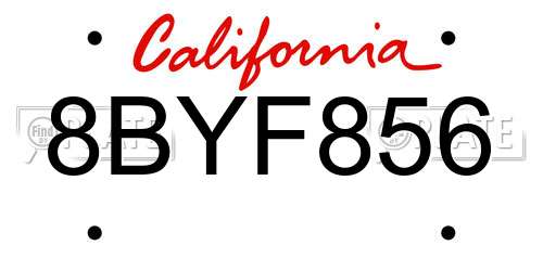 8BYF856 California License Plate