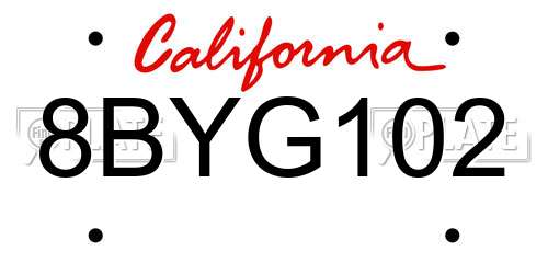 8BYG102 California License Plate