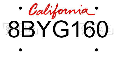 8BYG160 California License Plate