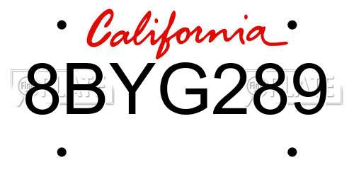 8BYG289 California License Plate