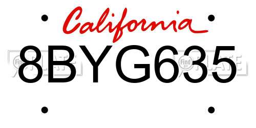8BYG635 California License Plate