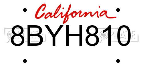 8BYH810 California License Plate