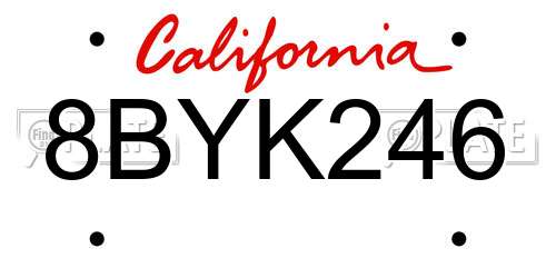 8BYK246 California License Plate