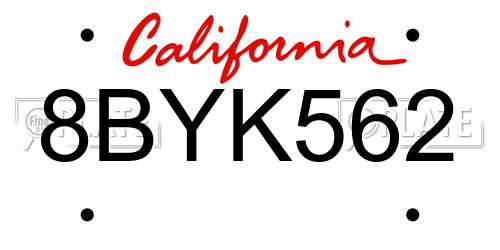 8BYK562 California License Plate