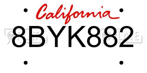 8BYK882 California License Plate