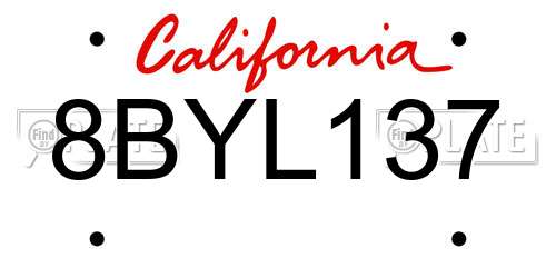 8BYL137 California License Plate
