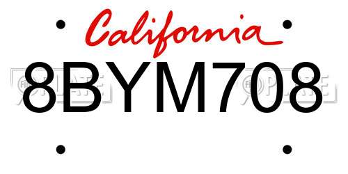 8BYM708 California License Plate