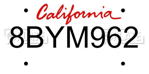 8BYM962 California License Plate