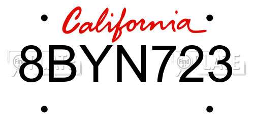 8BYN723 California License Plate