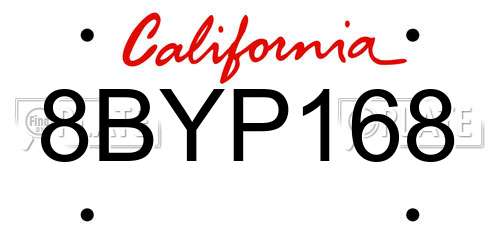 8BYP168 California License Plate