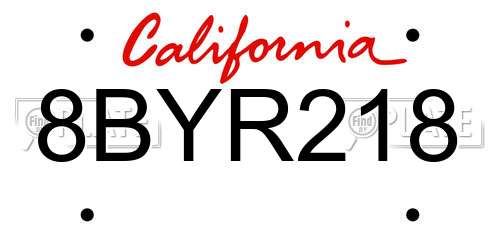 8BYR218 California License Plate