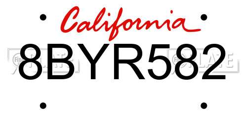 8BYR582 California License Plate
