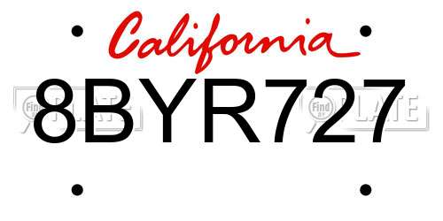 8BYR727 California License Plate