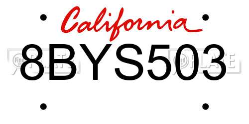 8BYS503 California License Plate