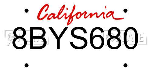 8BYS680 California License Plate