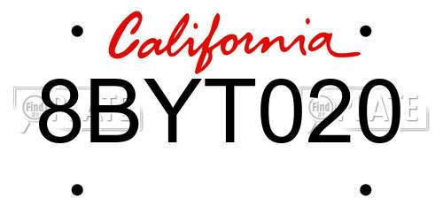 8BYT020 California License Plate