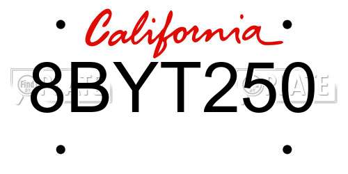 8BYT250 California License Plate