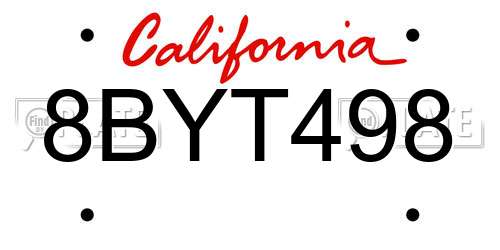 8BYT498 California License Plate
