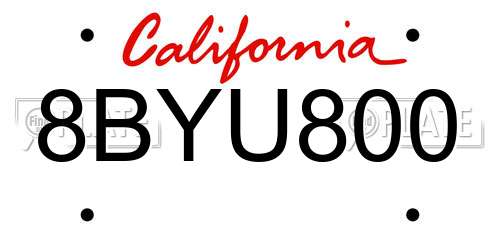 8BYU800 California License Plate
