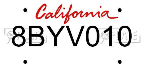 8BYV010 California License Plate