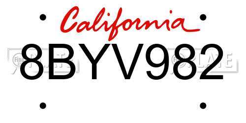 8BYV982 California License Plate